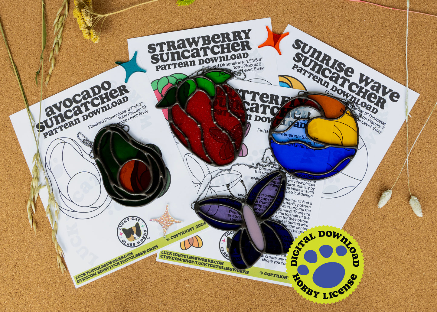 Summer Funcatchers • Pattern Bundle (3 Projects + 1 Free) • Stained Glass Patterns • Digital Download • HOBBY LICENSE