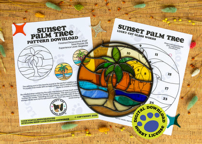 Sunset Palm Tree • Stained Glass Pattern • Digital Download • HOBBY LICENSE
