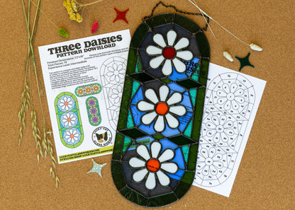 Three Daisies • Stained Glass Pattern • Digital Download • HOBBY LICENSE