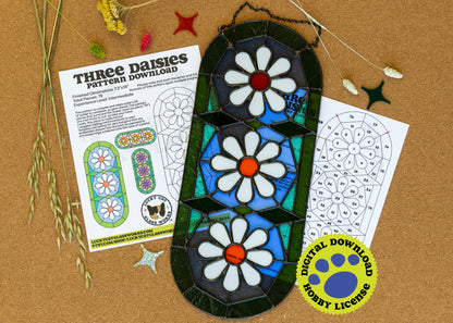 Three Daisies • Stained Glass Pattern • Digital Download • HOBBY LICENSE