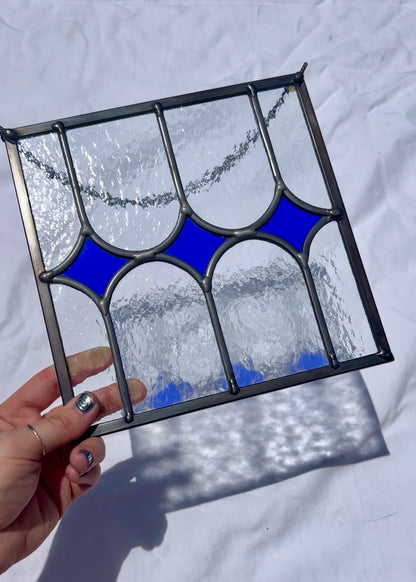 TRIPLE STAR "BLUE CLEAR" • Leaded Stained Glass Art • Window Hanging