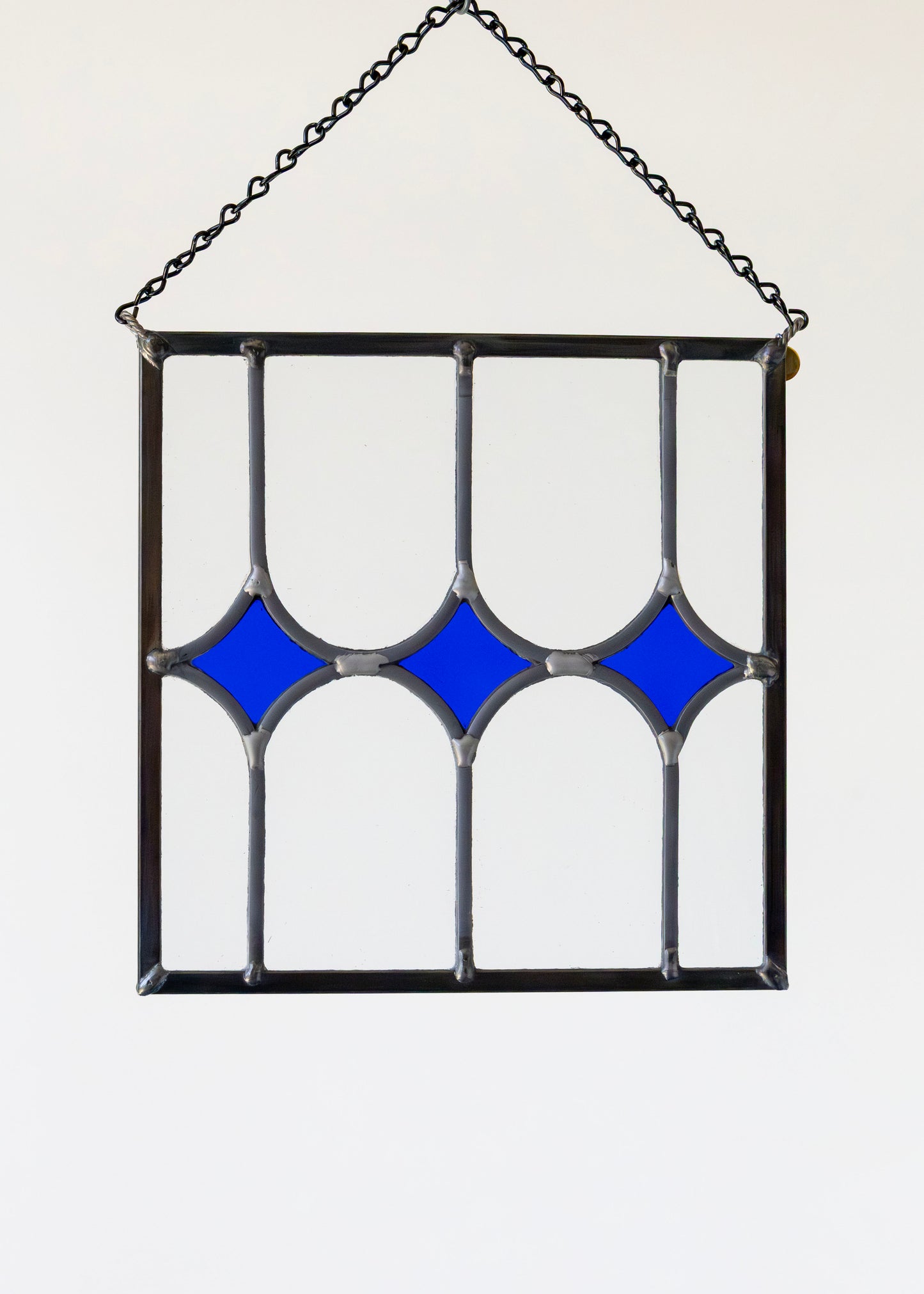 TRIPLE STAR "BLUE CLEAR" • Leaded Stained Glass Art • Window Hanging