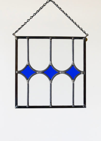 TRIPLE STAR "BLUE CLEAR" • Leaded Stained Glass Art • Window Hanging