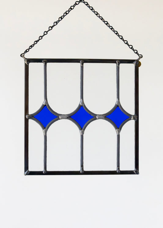 TRIPLE STAR "BLUE CLEAR" • Leaded Stained Glass Art • Window Hanging