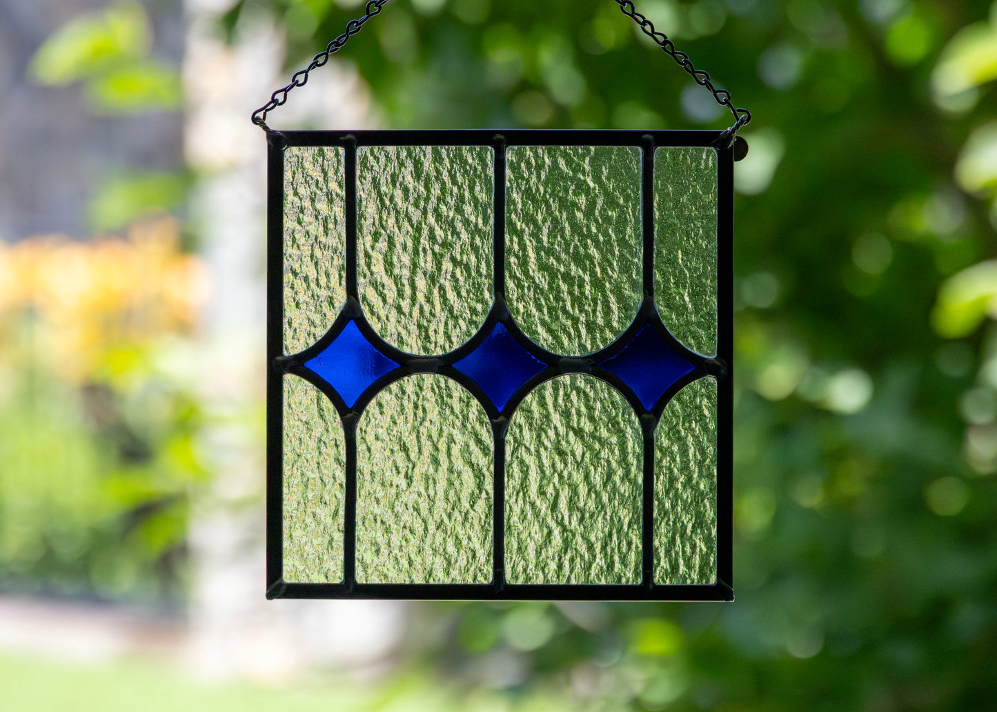 TRIPLE STAR "BLUE CLEAR" • Leaded Stained Glass Art • Window Hanging