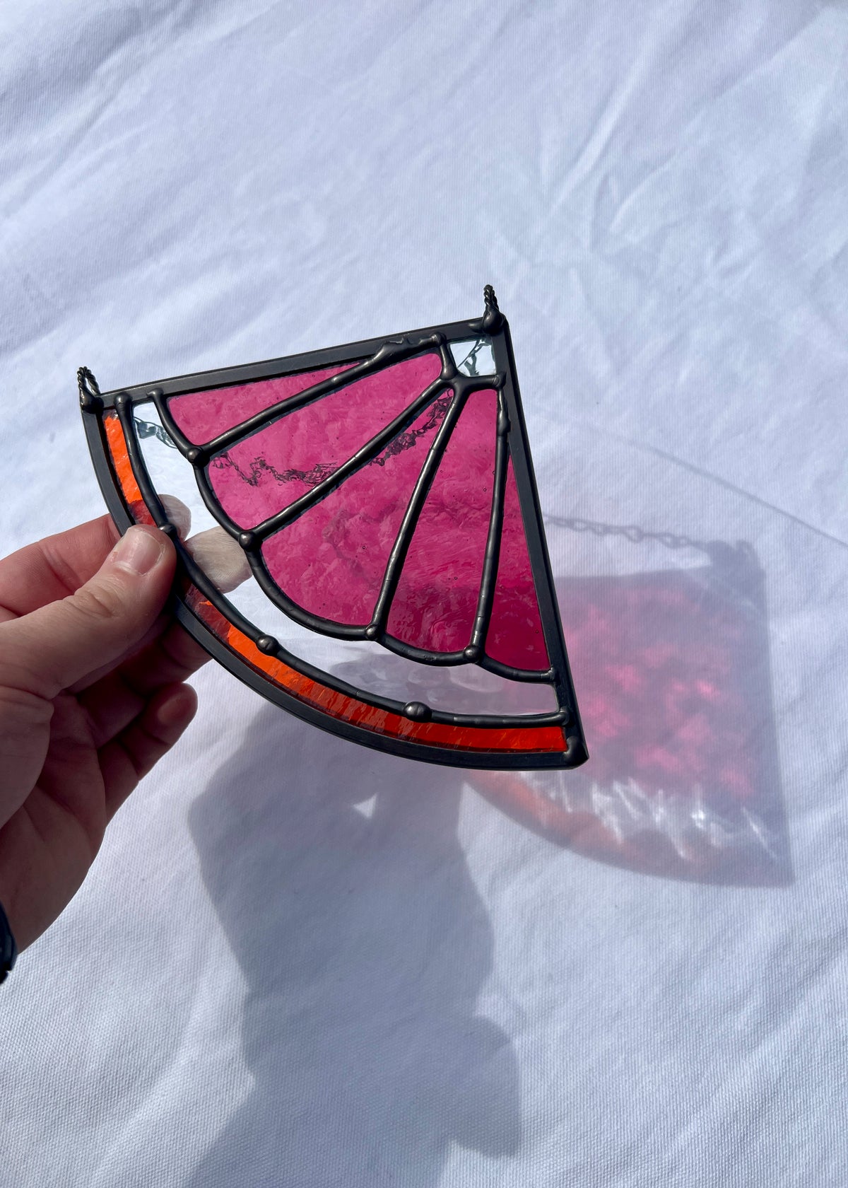 CITRUS WEDGE "BLOOD ORANGE" • Stained Glass Art • Suncatcher