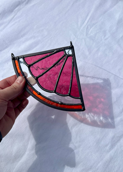 CITRUS WEDGE "BLOOD ORANGE" • Stained Glass Art • Suncatcher