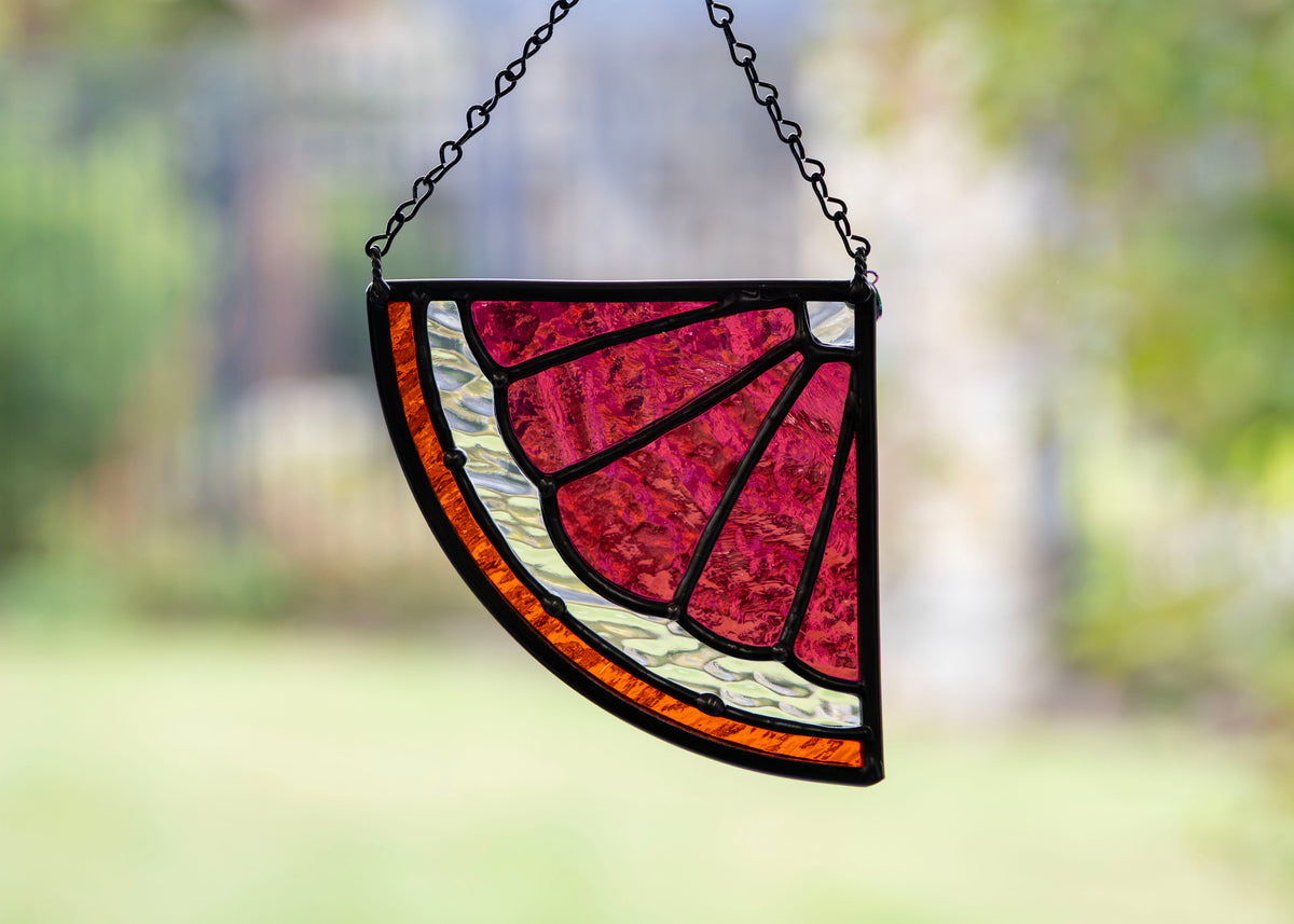 CITRUS WEDGE "BLOOD ORANGE" • Stained Glass Art • Suncatcher