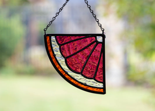 CITRUS WEDGE "BLOOD ORANGE" • Stained Glass Art • Suncatcher