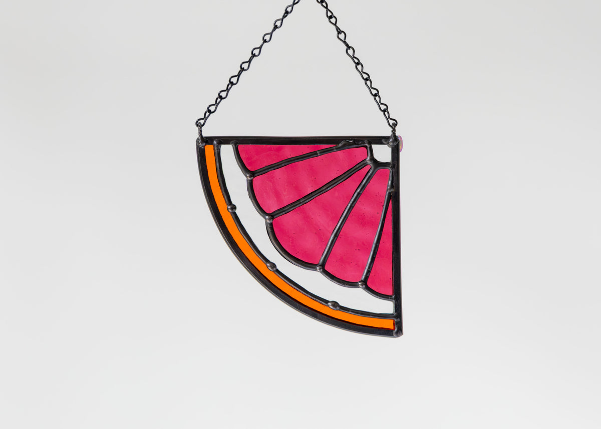 CITRUS WEDGE "BLOOD ORANGE" • Stained Glass Art • Suncatcher