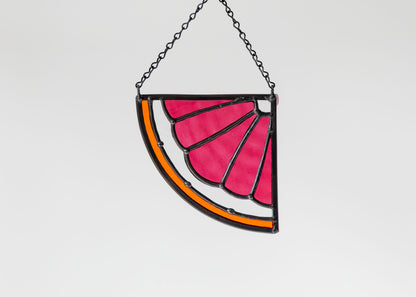 CITRUS WEDGE "BLOOD ORANGE" • Stained Glass Art • Suncatcher