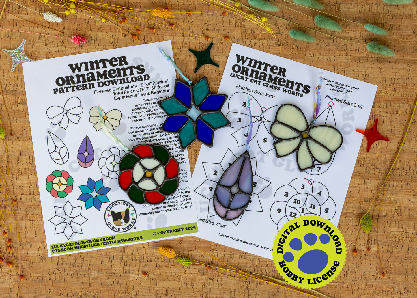 Winter Ornaments • Stained Glass Pattern • Digital Download • HOBBY LICENSE