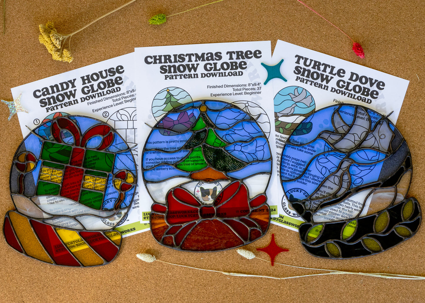 Winter Snow Globes • Pattern Bundle (3 Projects) • Stained Glass Patterns • Digital Download • HOBBY LICENSE