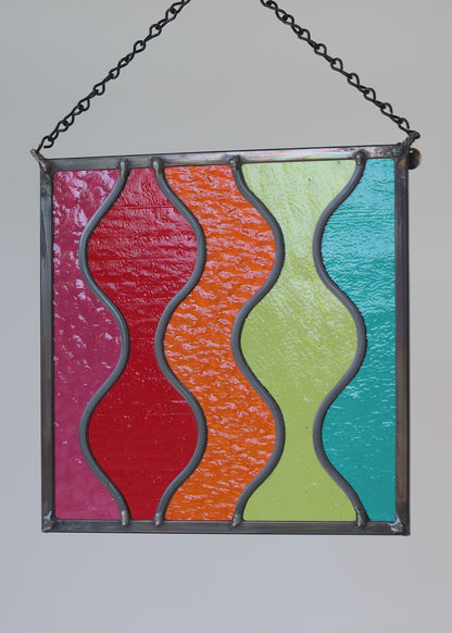 MOD WAVES "RAINBOW" • Leaded Stained Glass Art • Window Hanging