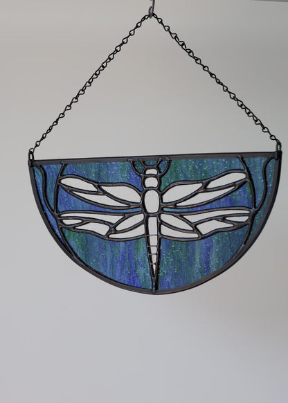 DRAGONFLY "BLUE GREEN" • Stained Glass Art • Window Hanging
