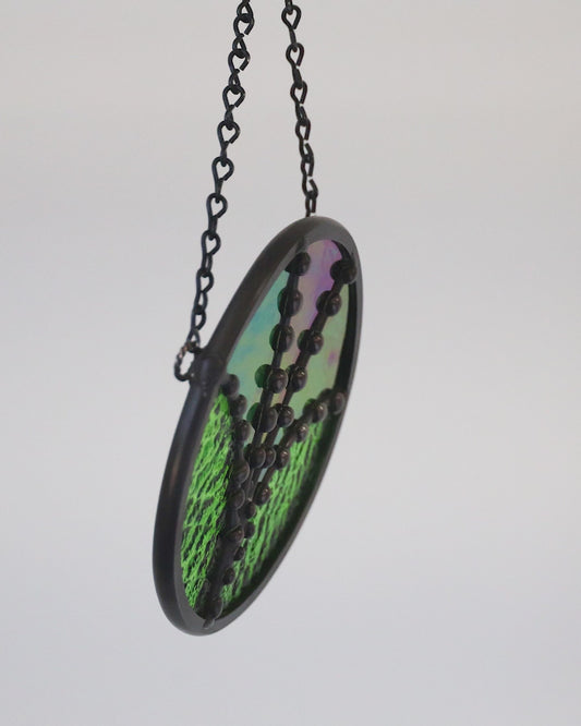 FANFLOWER SUNCATCHER "IRID GREEN" • Stained Glass Art • Suncatcher