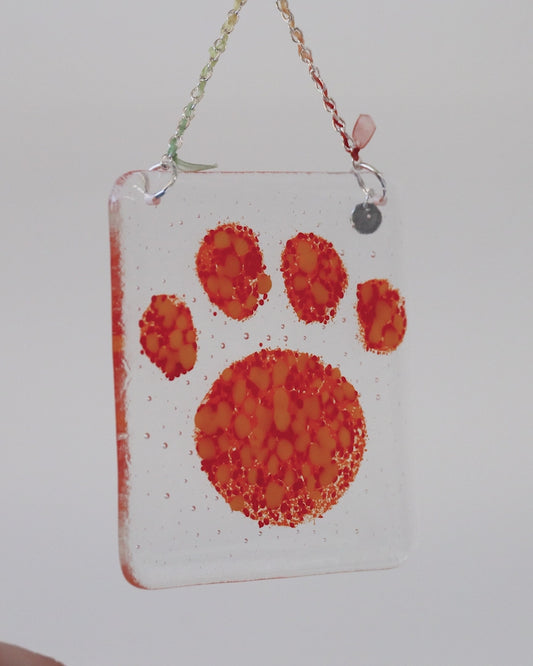 LARGE FRIT PAW "ORANGE YELLOW" • Fused Glass Art
