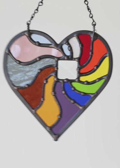 BEAMING HEART "RAINBOW" • Stained Glass Art • Suncatcher