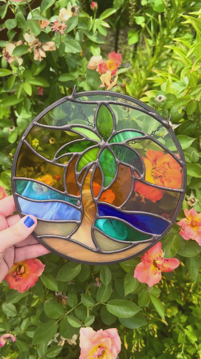 Sunset Palm Tree • Stained Glass Pattern • Digital Download • HOBBY LICENSE