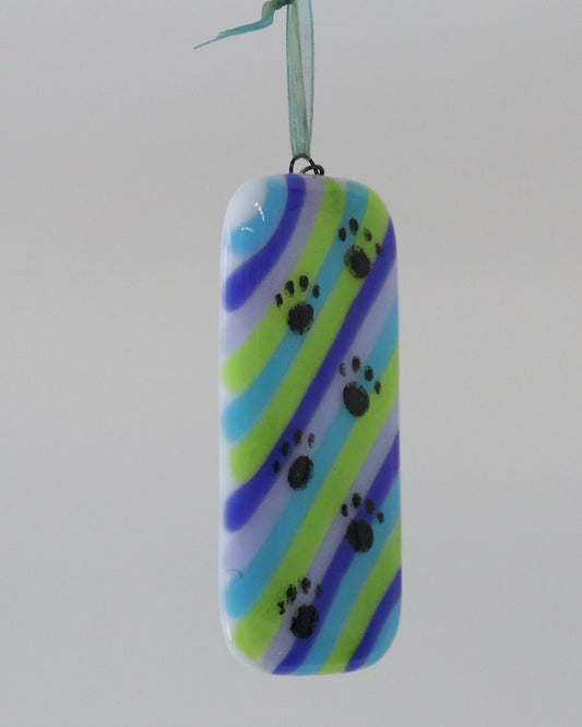 SMALL WALKING PAWS "COOL STRIPES" • Fused Glass Art