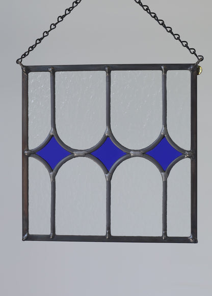 TRIPLE STAR "BLUE CLEAR" • Leaded Stained Glass Art • Window Hanging