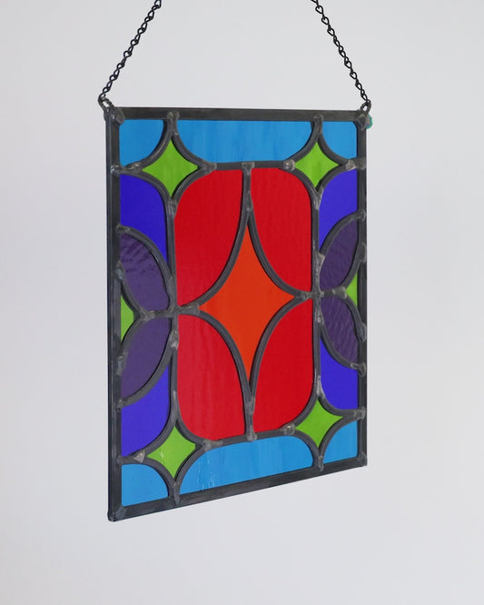 MOD DECO DIAMOND "VIVID" • Leaded Stained Glass Art • Window Hanging