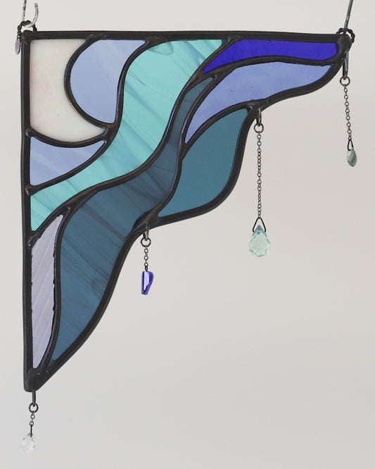 RAINSTORM CORNER "DRIZZLE" • Stained Glass Art • Corner Suncatcher