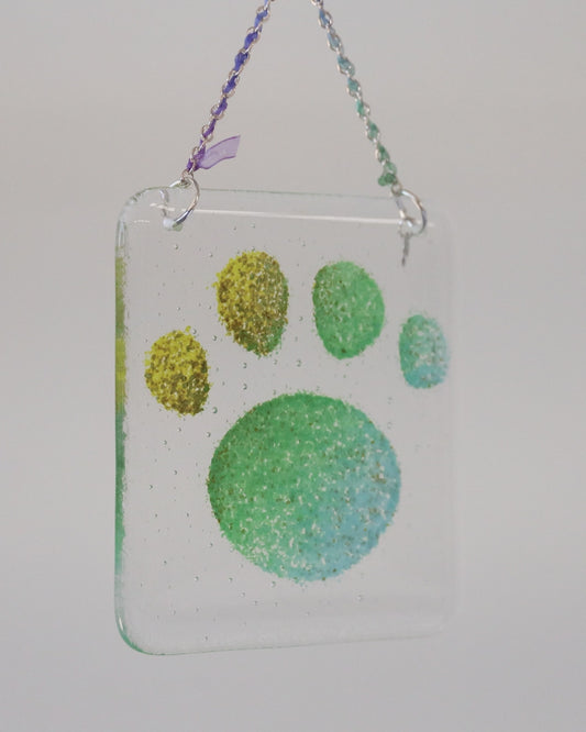 LARGE FRIT PAW "GREEN BLUE" • Fused Glass Art