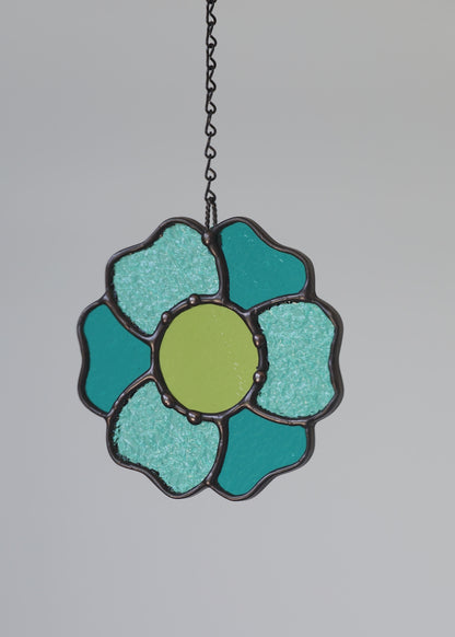 BLOSSOM SUNCATCHER "AQUA" • Stained Glass Art • Suncatcher